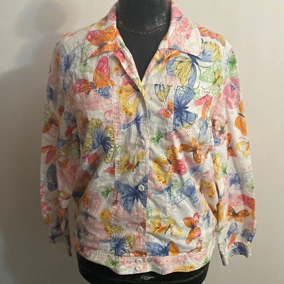 Alfred Dunner Butterfly Floral pastel eyelet jacket, size 14 - Picture 1 of 4
